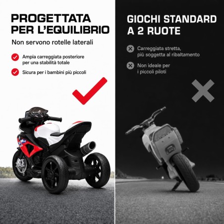 Moto Elettrica Bambini BMW HP4 Race 12V Rossa 18-60 Mesi 3 Ruote LED USB