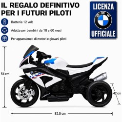 Moto Elettrica Bambini BMW HP4 Race 12V Bianca 18-60 Mesi 3 Ruote LED USB