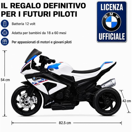 Moto Elettrica Bambini BMW HP4 Race 12V Bianca 18-60 Mesi 3 Ruote LED USB