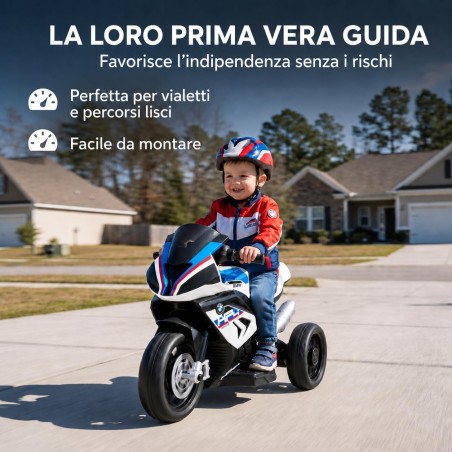 Moto Elettrica Bambini BMW HP4 Race 12V Bianca 18-60 Mesi 3 Ruote LED USB