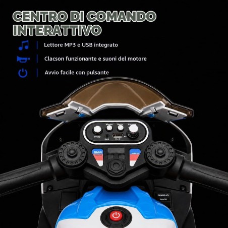 Moto Elettrica Bambini BMW HP4 Race 12V Bianca 18-60 Mesi 3 Ruote LED USB