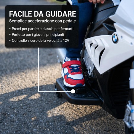 Moto Elettrica Bambini BMW HP4 Race 12V Bianca 18-60 Mesi 3 Ruote LED USB