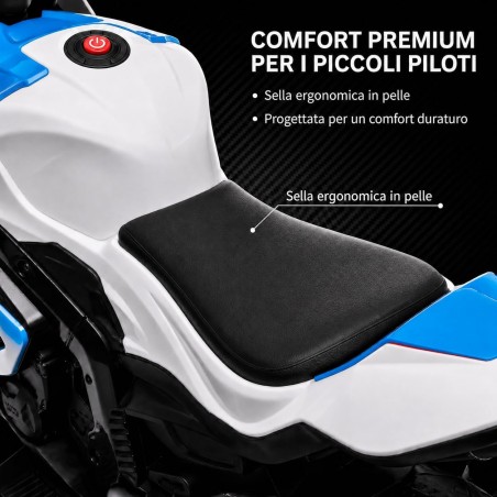 Moto Elettrica Bambini BMW HP4 Race 12V Bianca 18-60 Mesi 3 Ruote LED USB