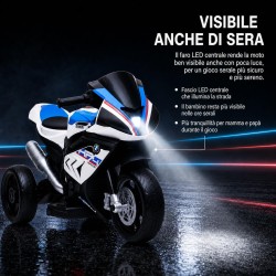 Moto Elettrica Bambini BMW HP4 Race 12V Bianca 18-60 Mesi 3 Ruote LED USB