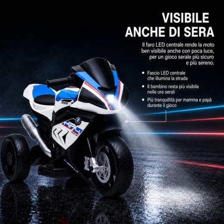 Moto Elettrica Bambini BMW HP4 Race 12V Bianca 18-60 Mesi 3 Ruote LED USB