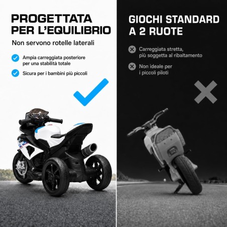Moto Elettrica Bambini BMW HP4 Race 12V Bianca 18-60 Mesi 3 Ruote LED USB