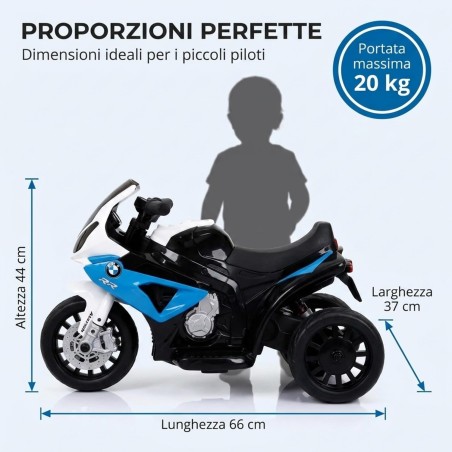 Moto Elettrica Bambini BMW S1000RR 6V Blu 18-36 Mesi 3 Ruote Pelle LED