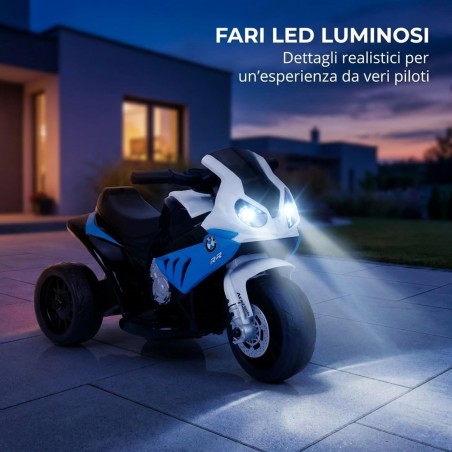 Moto Elettrica Bambini BMW S1000RR 6V Blu 18-36 Mesi 3 Ruote Pelle LED