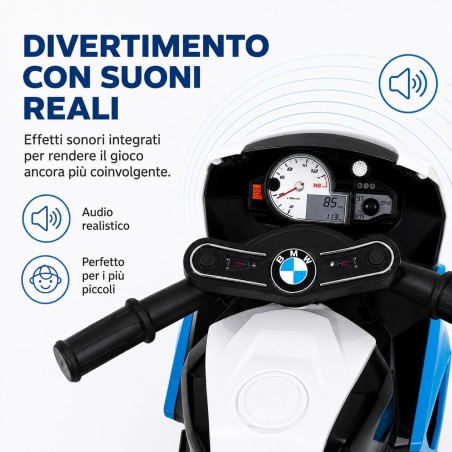 Moto Elettrica Bambini BMW S1000RR 6V Blu 18-36 Mesi 3 Ruote Pelle LED