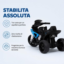 Moto Elettrica Bambini BMW S1000RR 6V Blu 18-36 Mesi 3 Ruote Pelle LED