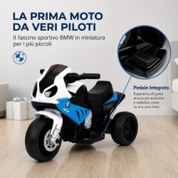 Moto Elettrica Bambini BMW S1000RR 6V Blu 18-36 Mesi 3 Ruote Pelle LED