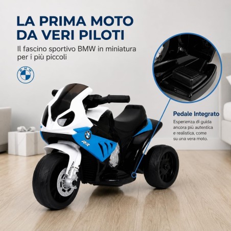 Moto Elettrica Bambini BMW S1000RR 6V Blu 18-36 Mesi 3 Ruote Pelle LED