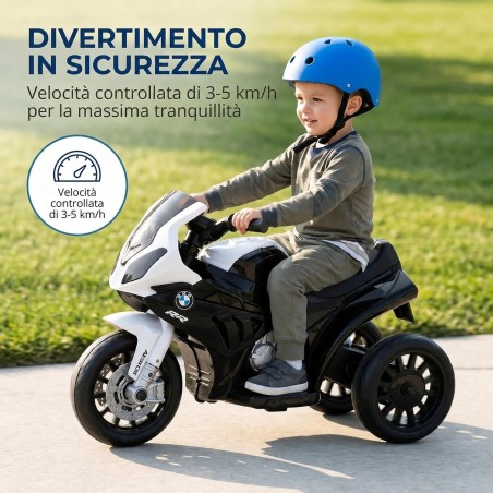 Moto Elettrica Bambini BMW S1000RR 6V Nera 18-36 Mesi 3 Ruote Pelle LED
