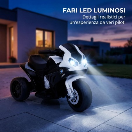 Moto Elettrica Bambini BMW S1000RR 6V Nera 18-36 Mesi 3 Ruote Pelle LED