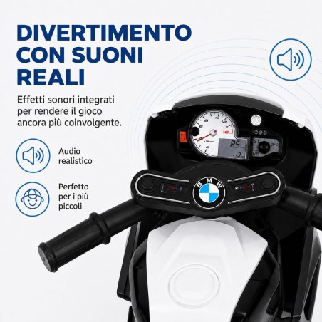 Moto Elettrica Bambini BMW S1000RR 6V Nera 18-36 Mesi 3 Ruote Pelle LED