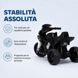 Moto Elettrica Bambini BMW S1000RR 6V Nera 18-36 Mesi 3 Ruote Pelle LED