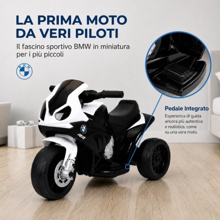 Moto Elettrica Bambini BMW S1000RR 6V Nera 18-36 Mesi 3 Ruote Pelle LED