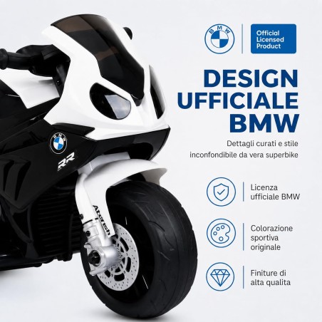 Moto Elettrica Bambini BMW S1000RR 6V Nera 18-36 Mesi 3 Ruote Pelle LED