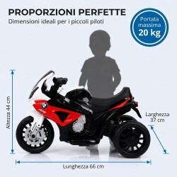 Moto Elettrica Bambini BMW S1000RR 6V Rossa 18-36 Mesi 3 Ruote Pelle LED