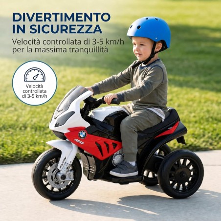 Moto Elettrica Bambini BMW S1000RR 6V Rossa 18-36 Mesi 3 Ruote Pelle LED