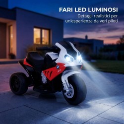 Moto Elettrica Bambini BMW S1000RR 6V Rossa 18-36 Mesi 3 Ruote Pelle LED