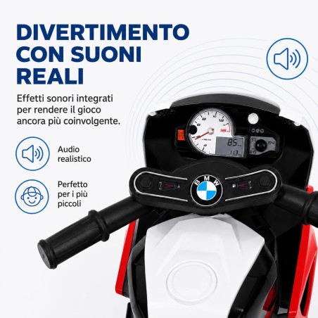 Moto Elettrica Bambini BMW S1000RR 6V Rossa 18-36 Mesi 3 Ruote Pelle LED
