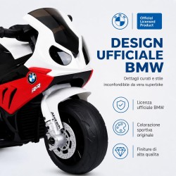 Moto Elettrica Bambini BMW S1000RR 6V Rossa 18-36 Mesi 3 Ruote Pelle LED