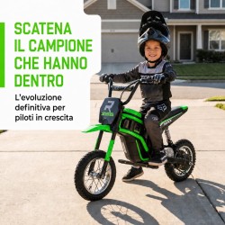 Moto Cross Elettrica Bambini Raptor X 24V 350W Verde 5-10 Anni Ruote Gonfiabili