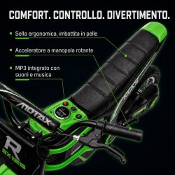 Moto Cross Elettrica Bambini Raptor X 24V 350W Verde 5-10 Anni Ruote Gonfiabili