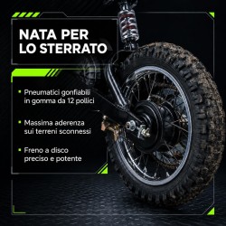 Moto Cross Elettrica Bambini Raptor X 24V 350W Verde 5-10 Anni Ruote Gonfiabili