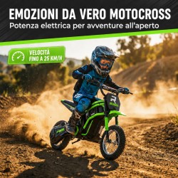 Moto Cross Elettrica Bambini Raptor X 24V 350W Verde 5-10 Anni Ruote Gonfiabili