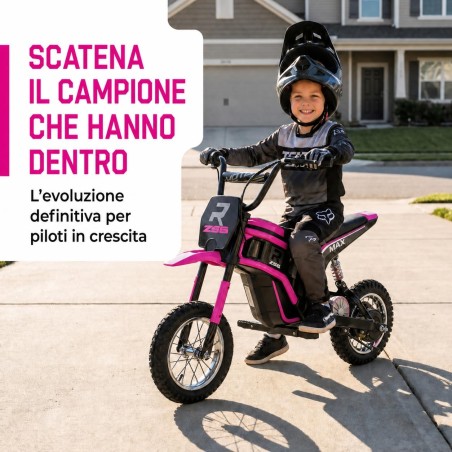 Moto Cross Elettrica Bambini Raptor X 24V 350W Rosa 5-10 Anni Ruote Gonfiabili