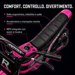 Moto Cross Elettrica Bambini Raptor X 24V 350W Rosa 5-10 Anni Ruote Gonfiabili