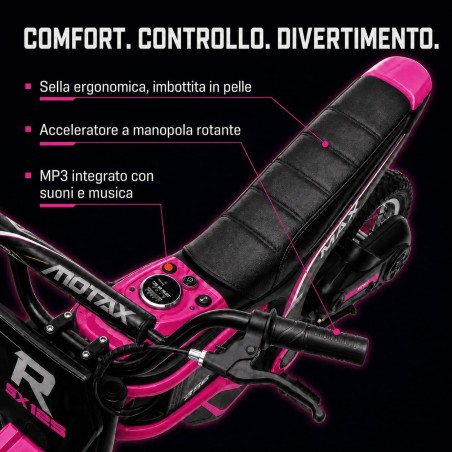 Moto Cross Elettrica Bambini Raptor X 24V 350W Rosa 5-10 Anni Ruote Gonfiabili