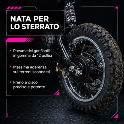 Moto Cross Elettrica Bambini Raptor X 24V 350W Rosa 5-10 Anni Ruote Gonfiabili