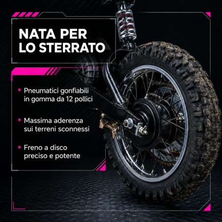 Moto Cross Elettrica Bambini Raptor X 24V 350W Rosa 5-10 Anni Ruote Gonfiabili