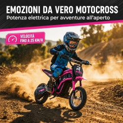 Moto Cross Elettrica Bambini Raptor X 24V 350W Rosa 5-10 Anni Ruote Gonfiabili