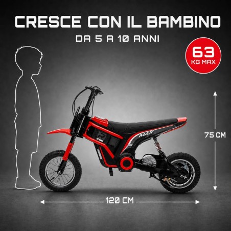 Moto Cross Elettrica Bambini Raptor X 24V 350W Rossa 5-10 Anni Ruote Gonfiabili