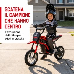 Moto Cross Elettrica Bambini Raptor X 24V 350W Rossa 5-10 Anni Ruote Gonfiabili