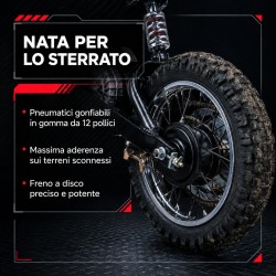 Moto Cross Elettrica Bambini Raptor X 24V 350W Rossa 5-10 Anni Ruote Gonfiabili