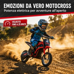 Moto Cross Elettrica Bambini Raptor X 24V 350W Rossa 5-10 Anni Ruote Gonfiabili