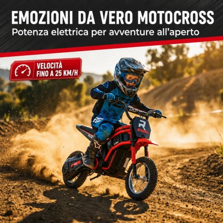 Moto Cross Elettrica Bambini Raptor X 24V 350W Rossa 5-10 Anni Ruote Gonfiabili