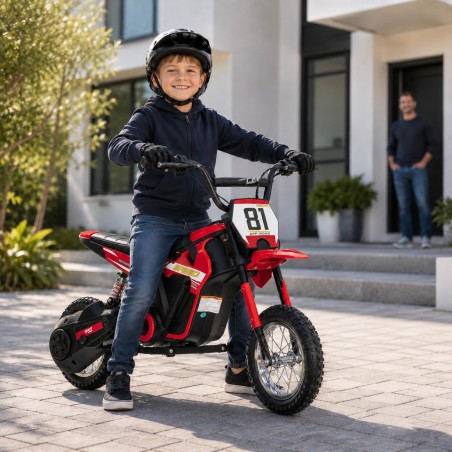 Moto Cross Elettrica Bambini Nitro GT 24V 350W Rossa 5-10 Anni Ruote Gonfiabili