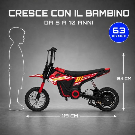 Moto Cross Elettrica Bambini Nitro GT 24V 350W Rossa 5-10 Anni Ruote Gonfiabili