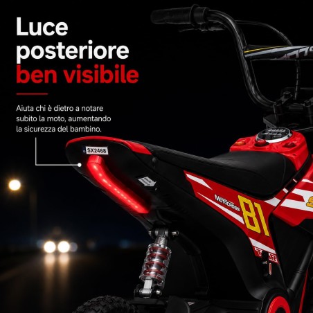 Moto Cross Elettrica Bambini Nitro GT 24V 350W Rossa 5-10 Anni Ruote Gonfiabili
