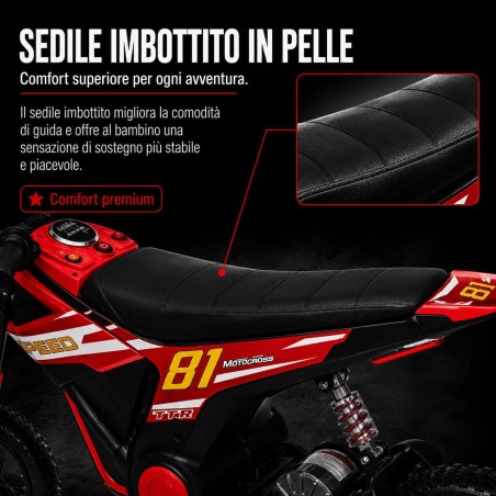 Moto Cross Elettrica Bambini Nitro GT 24V 350W Rossa 5-10 Anni Ruote Gonfiabili