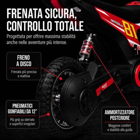 Moto Cross Elettrica Bambini Nitro GT 24V 350W Rossa 5-10 Anni Ruote Gonfiabili