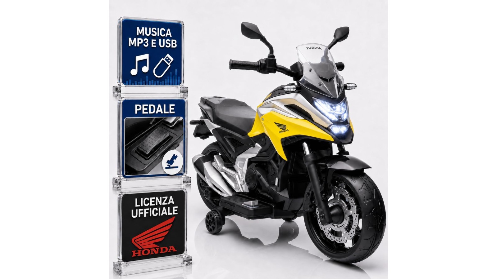 Moto Elettrica Bambini Honda NC750X 12V Gialla 2-5 Anni LED MP3 USB