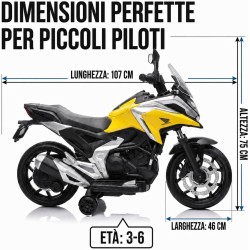 Moto Elettrica Bambini Honda NC750X 12V Gialla 2-5 Anni LED MP3 USB