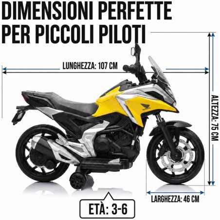 Moto Elettrica Bambini Honda NC750X 12V Gialla 2-5 Anni LED MP3 USB